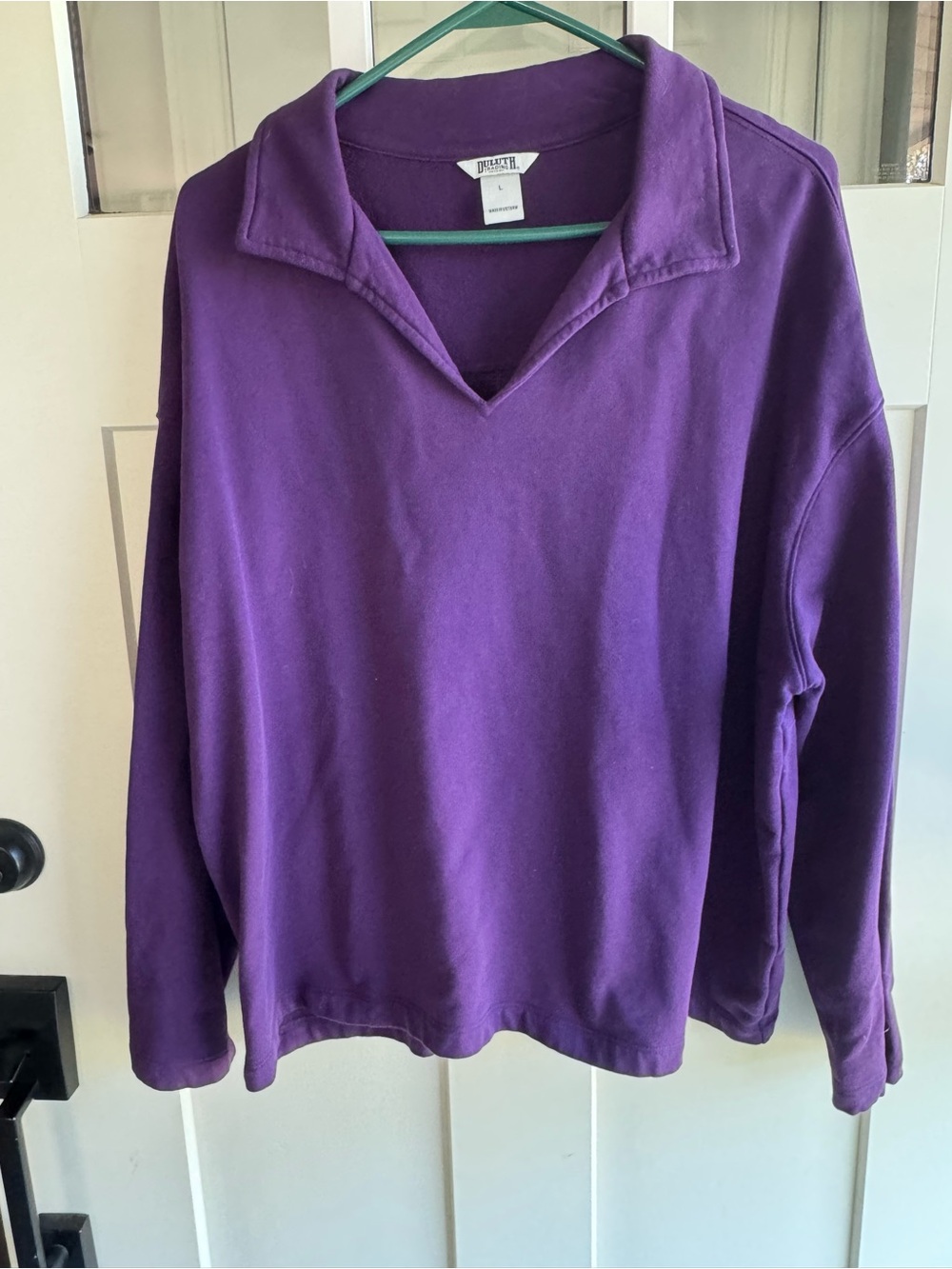Duluth Trading Co Purple V-Neck Collared Pullover